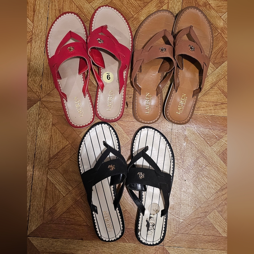 NWT Ralph Lauren Faux Suede  Thong Slides: Logo, NonSlip Sole 9
